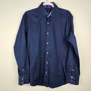 Stone Rose Button Down Shirt Mens M Navy Blue Red Rivet Collection Contrast Trim